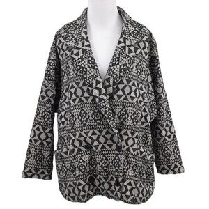 Gap Black Gray Geometric Print Jacket Womens XL Double Breasted Dolman Sleeve